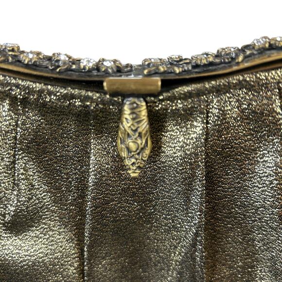 Menbur Event Clutch Gold Tone Metallic Bejewelled Ornate Clasp Retro Handbag - Picture 7 of 14